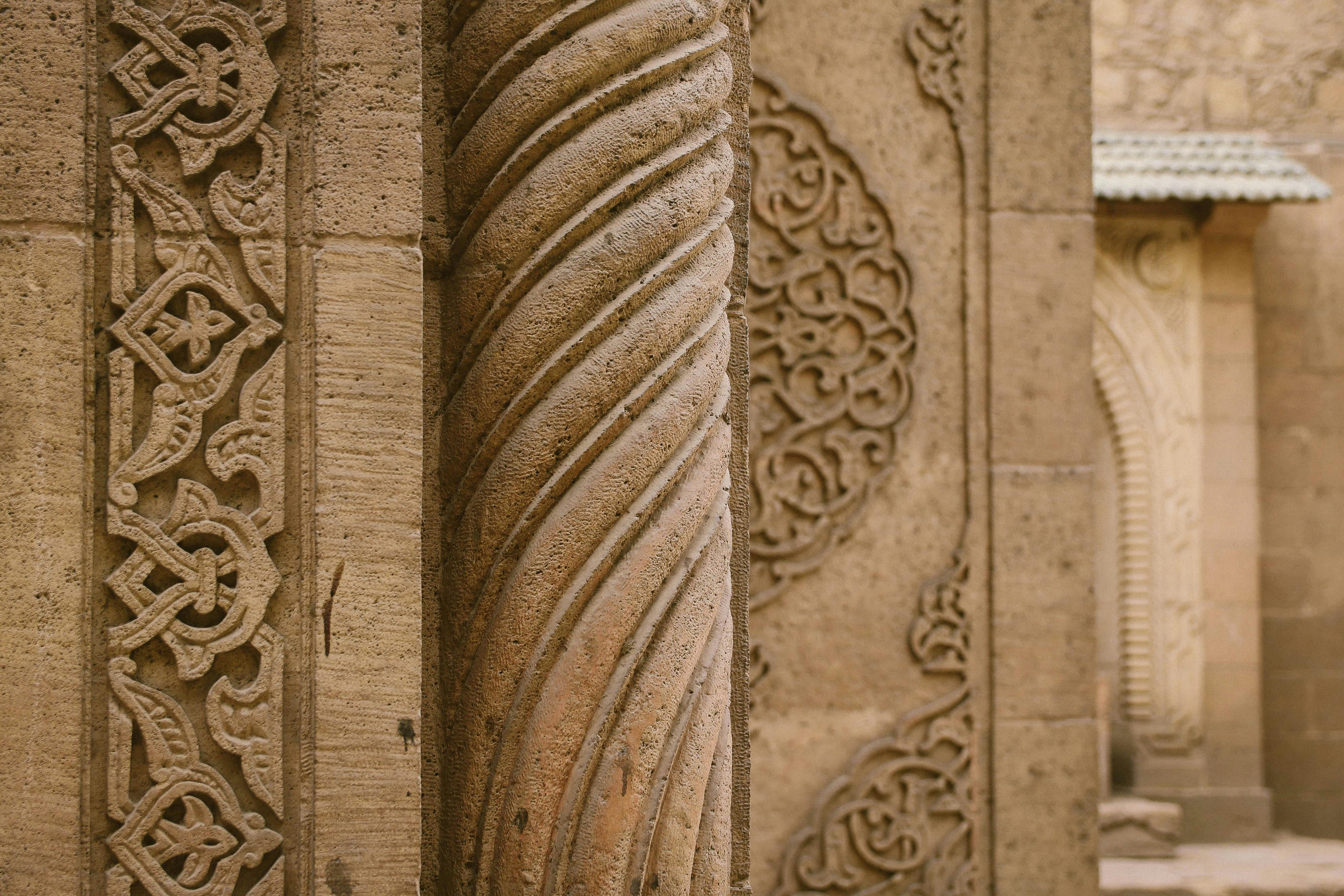 A carved stone pillar